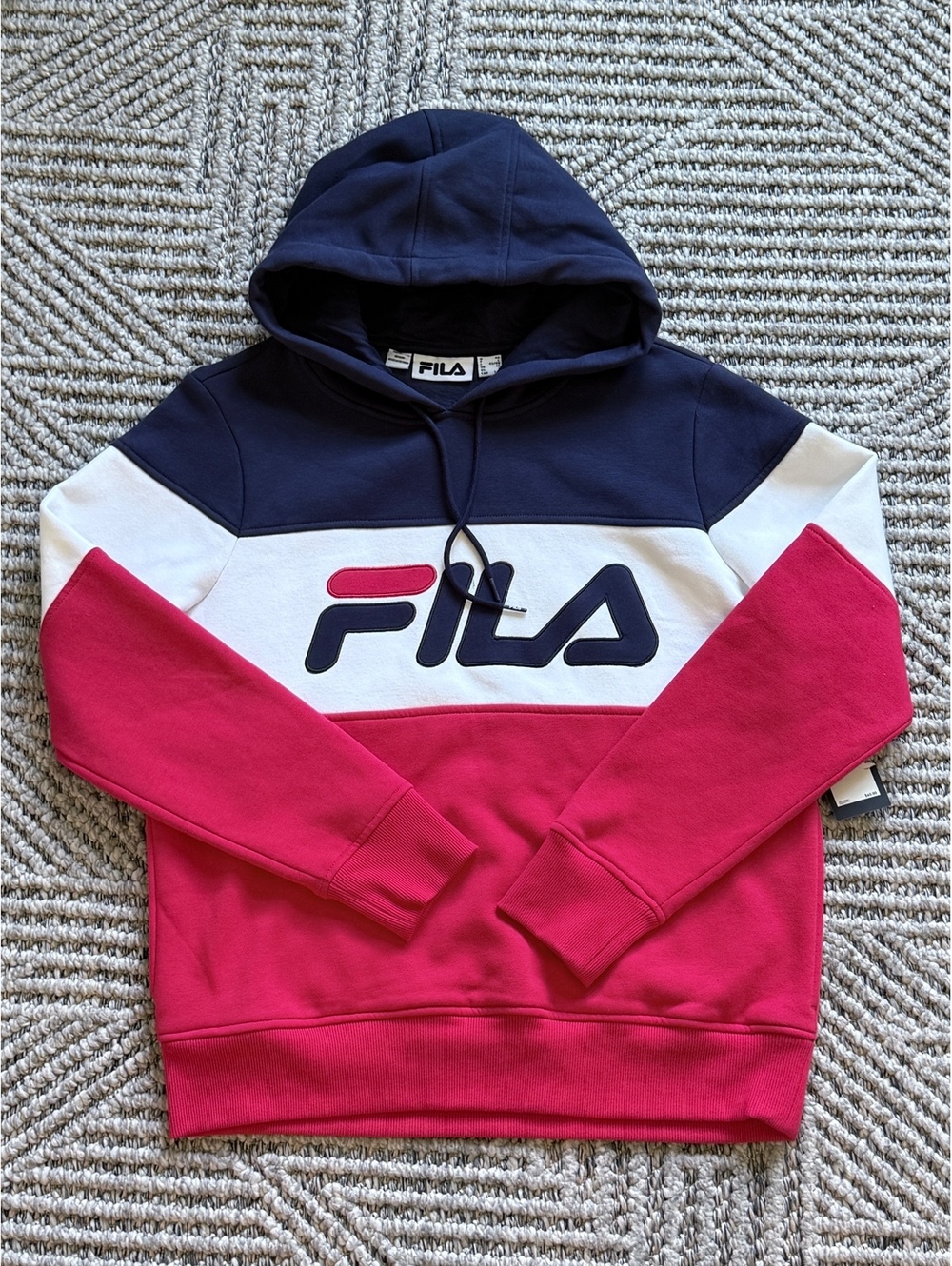 FILA Colorblock Hoodie Sweatshirt Size L Navy White Red